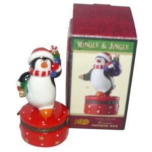 Mingle & Jingle Penguin Trinket Box Christmas Decor w Box Crackle Barrel